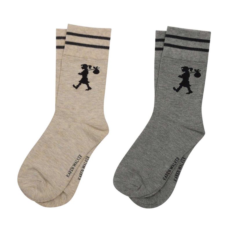 Karen Walker Runaway Girl Socks 2 Pack Natural/Grey/Black image number 0